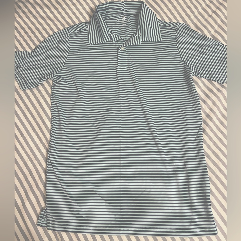 Boys dri-fit Striped Polo Shirt - navy and teal